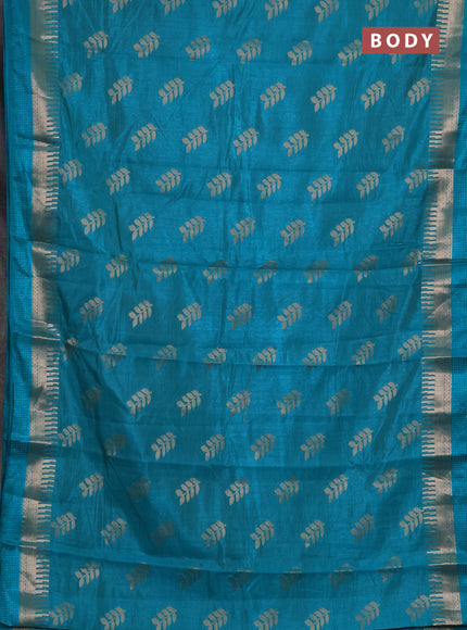 Semi raw silk saree teal green with allover thread & zari woven buttas and temple zari woven border