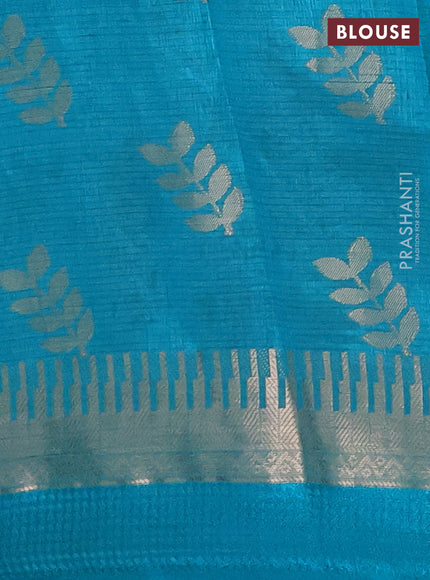 Semi raw silk saree teal green with allover thread & zari woven buttas and temple zari woven border