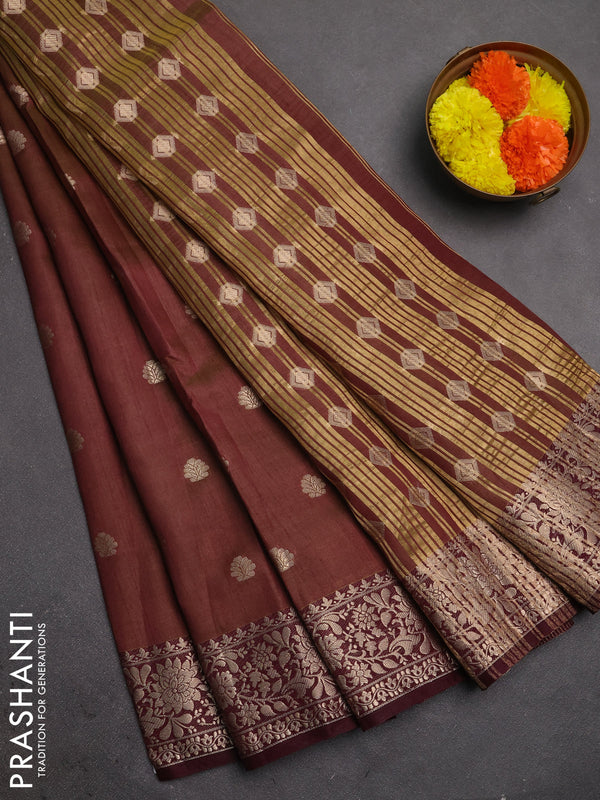 Semi raw silk saree dual shade of wine with allover thread & zari woven buttas and zari woven border