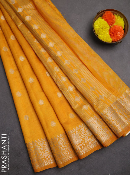 Semi raw silk saree mustard yellow with allover thread & zari woven buttas and zari woven border