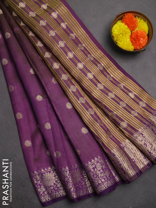 Semi raw silk saree violet with allover thread & zari woven buttas and zari woven border