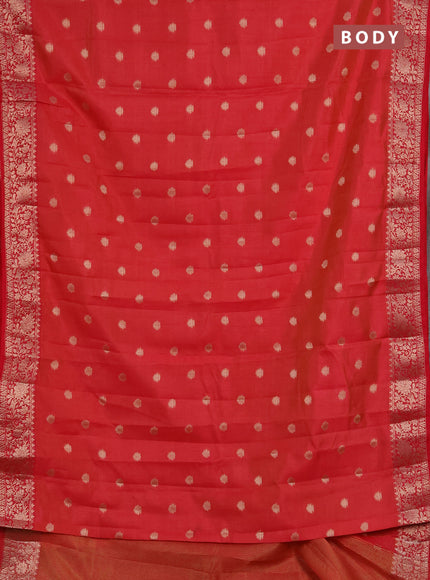 Semi raw silk saree tomato pink with allover thread & zari woven buttas and zari woven border