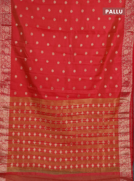 Semi raw silk saree tomato pink with allover thread & zari woven buttas and zari woven border