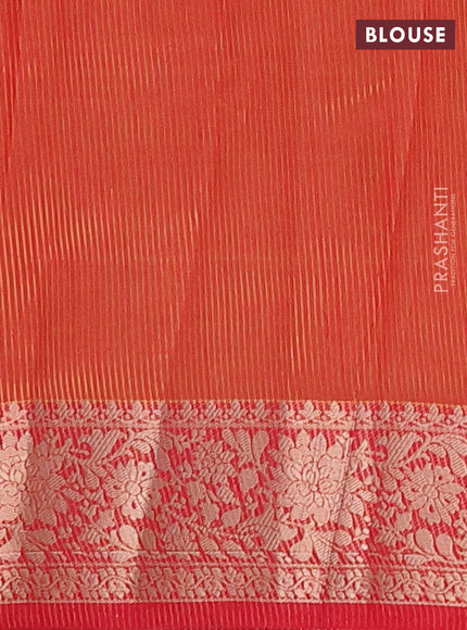 Semi raw silk saree tomato pink with allover thread & zari woven buttas and zari woven border