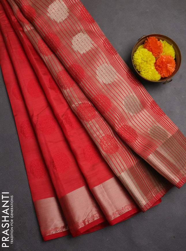 Semi raw silk saree red with allover thread & zari woven buttas and zari woven border