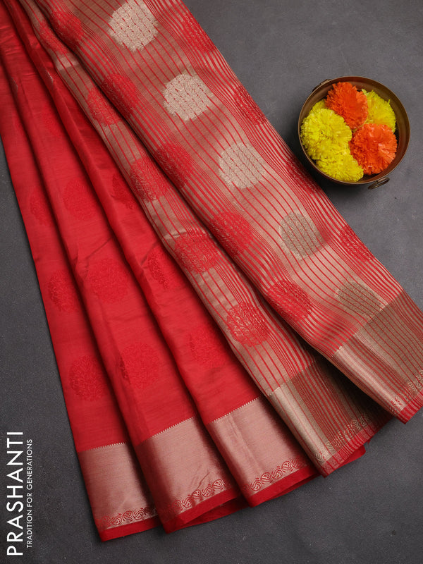 Semi raw silk saree red with allover thread & zari woven buttas and zari woven border