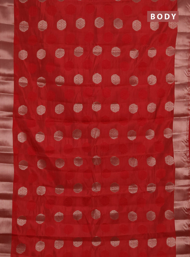 Semi raw silk saree red with allover thread & zari woven buttas and zari woven border