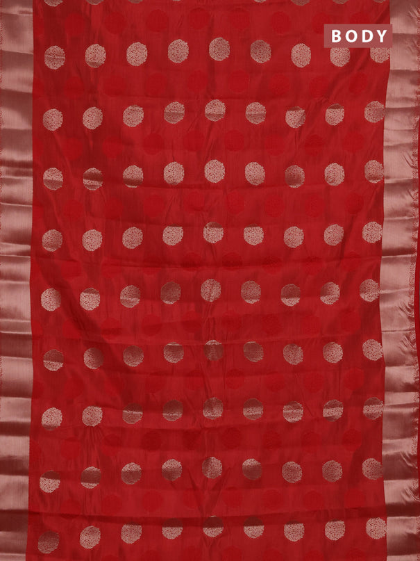 Semi raw silk saree red with allover thread & zari woven buttas and zari woven border