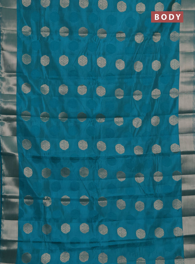 Semi raw silk saree teal green with allover thread & zari woven buttas and zari woven border