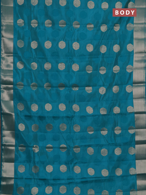 Semi raw silk saree teal green with allover thread & zari woven buttas and zari woven border