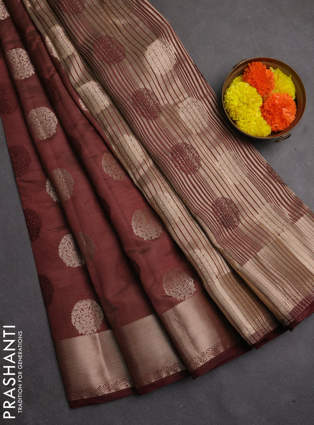 Semi raw silk saree deep wine shade with allover thread & zari woven buttas and zari woven border