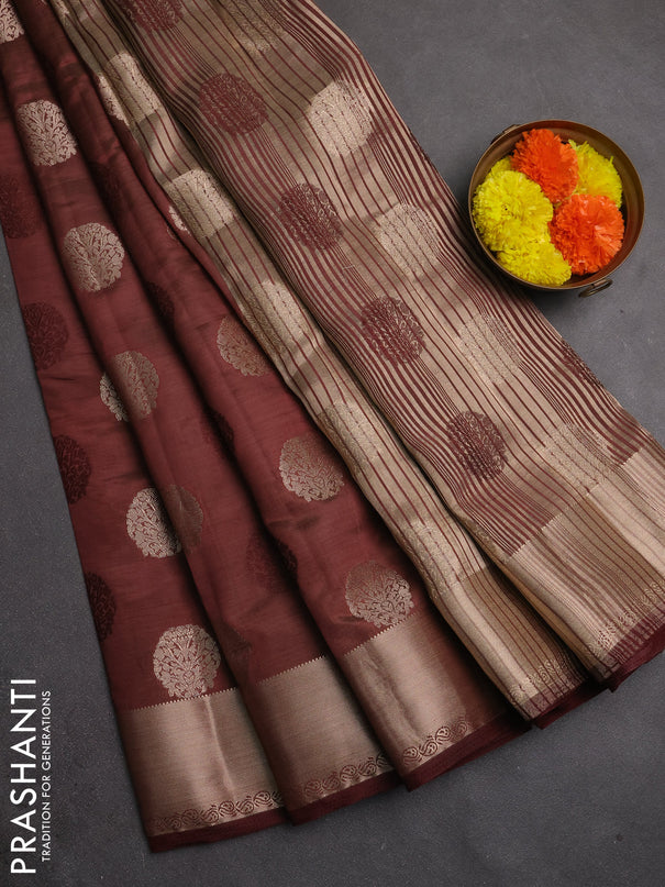 Semi raw silk saree deep wine shade with allover thread & zari woven buttas and zari woven border