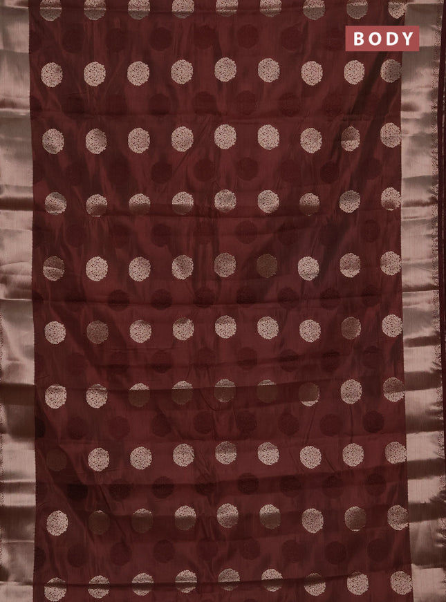Semi raw silk saree deep wine shade with allover thread & zari woven buttas and zari woven border