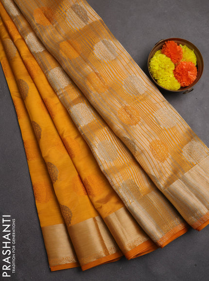 Semi raw silk saree dark mustard with allover thread & zari woven buttas and zari woven border