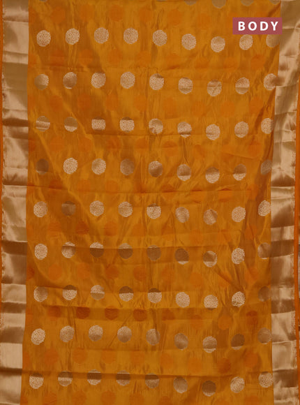 Semi raw silk saree dark mustard with allover thread & zari woven buttas and zari woven border