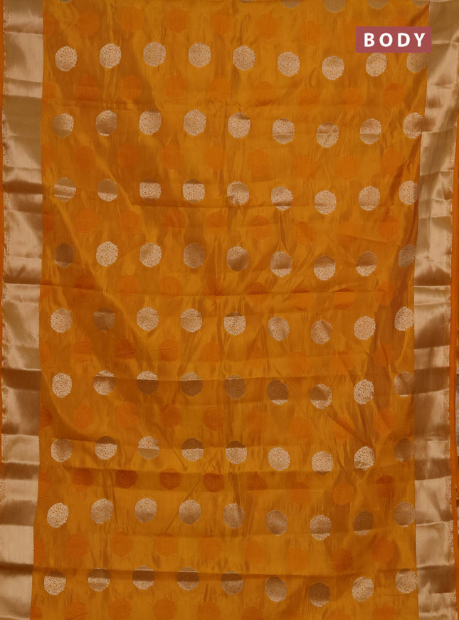 Semi raw silk saree dark mustard with allover thread & zari woven buttas and zari woven border