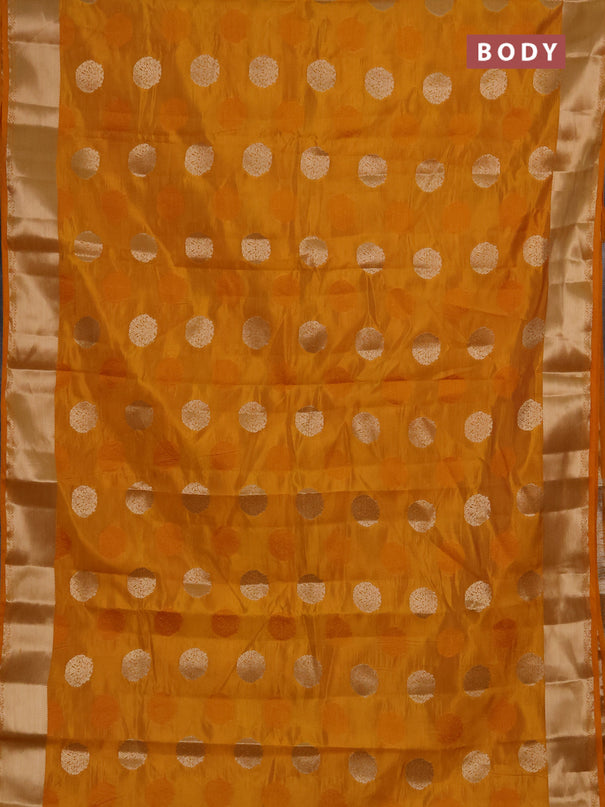 Semi raw silk saree dark mustard with allover thread & zari woven buttas and zari woven border