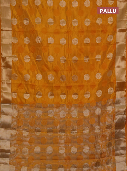 Semi raw silk saree dark mustard with allover thread & zari woven buttas and zari woven border