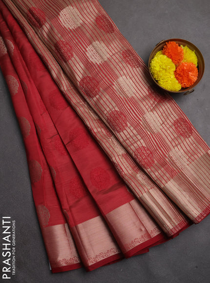 Semi raw silk saree maroon with allover thread & zari woven buttas and zari woven border