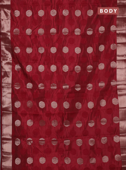 Semi raw silk saree maroon with allover thread & zari woven buttas and zari woven border