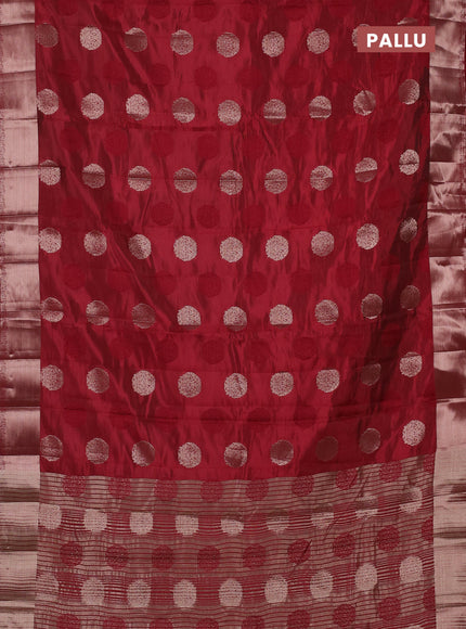 Semi raw silk saree maroon with allover thread & zari woven buttas and zari woven border