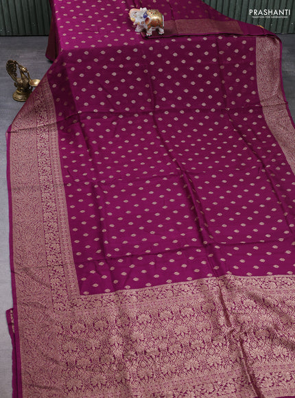 Banarasi semi raw silk saree wine shade with allover thread & zari woven buttas and long woven border