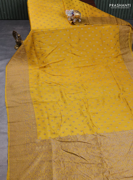 Banarasi semi raw silk saree mustard yellow with allover thread & zari woven buttas and long woven border