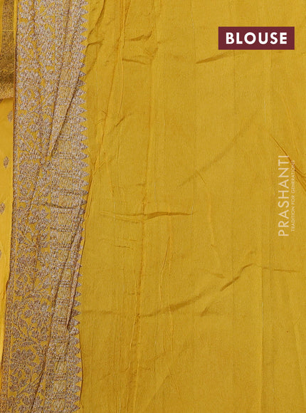 Banarasi semi raw silk saree mustard yellow with allover thread & zari woven buttas and long woven border