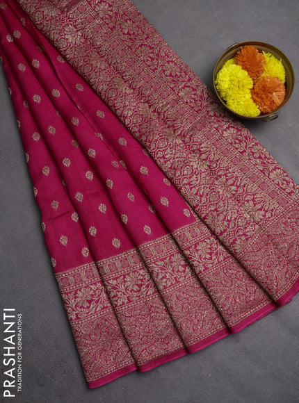 Banarasi semi raw silk saree pink with allover thread & zari woven buttas and long woven border
