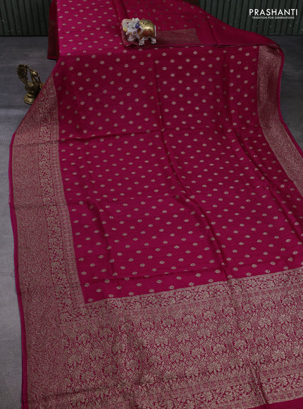 Banarasi semi raw silk saree pink with allover thread & zari woven buttas and long woven border