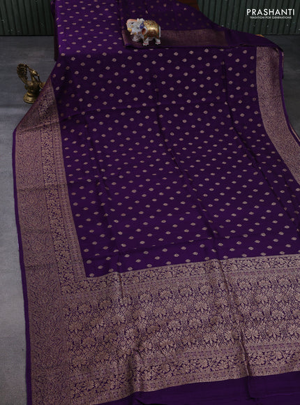Banarasi semi raw silk saree violet with allover thread & zari woven buttas and long woven border