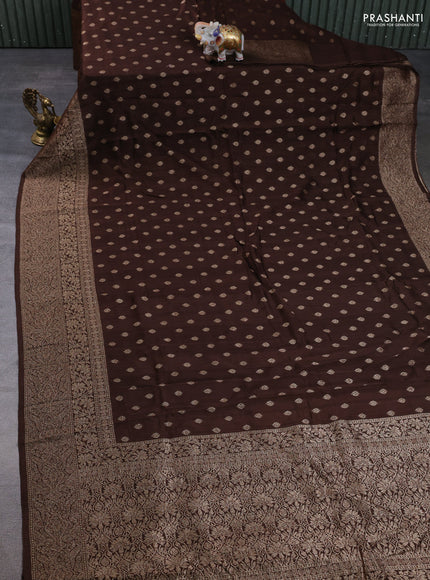 Banarasi semi raw silk saree coffee brown with allover thread & zari woven buttas and long woven border