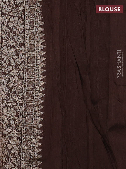 Banarasi semi raw silk saree coffee brown with allover thread & zari woven buttas and long woven border