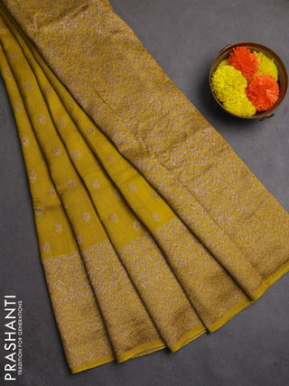 Banarasi semi raw silk saree yellow with allover thread & zari woven buttas and long woven border
