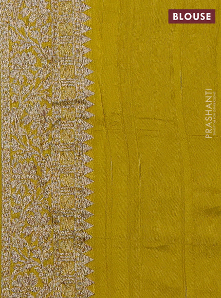Banarasi semi raw silk saree yellow with allover thread & zari woven buttas and long woven border