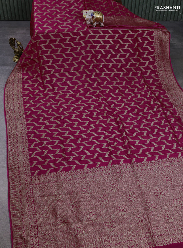Banarasi semi raw silk saree pink with allover thread & zari woven weaves and woven border