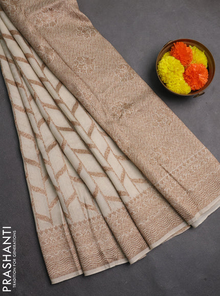 Banarasi semi raw silk saree beige with allover thread & zari woven weaves and woven border