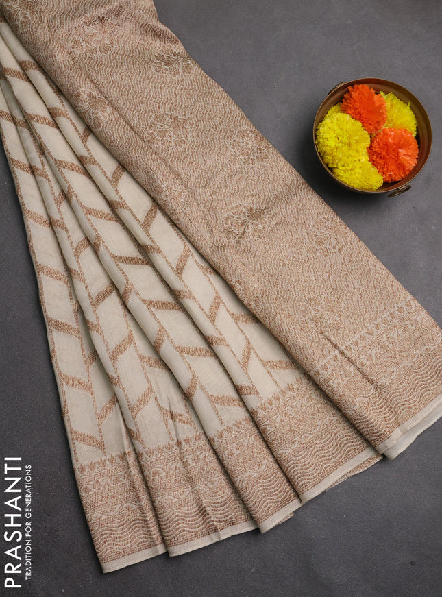 Banarasi semi raw silk saree beige with allover thread & zari woven weaves and woven border