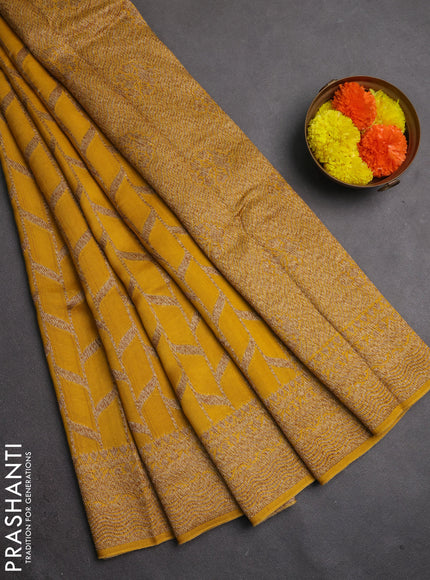 Banarasi semi raw silk saree mustard yellow with allover thread & zari woven weaves and woven border
