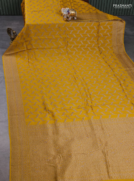Banarasi semi raw silk saree mustard yellow with allover thread & zari woven weaves and woven border