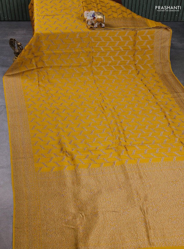 Banarasi semi raw silk saree mustard yellow with allover thread & zari woven weaves and woven border