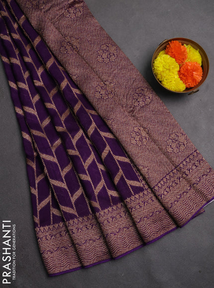 Banarasi semi raw silk saree violet with allover thread & zari woven weaves and woven border