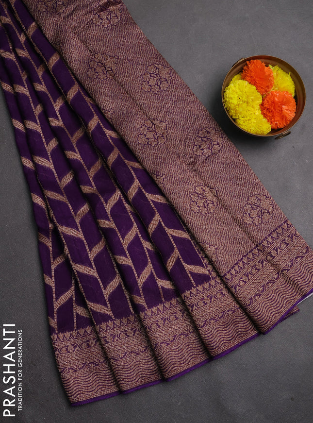 Banarasi semi raw silk saree violet with allover thread & zari woven weaves and woven border