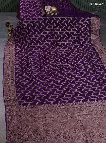 Banarasi semi raw silk saree violet with allover thread & zari woven weaves and woven border