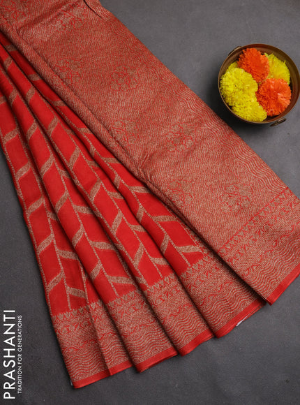 Banarasi semi raw silk saree red with allover thread & zari woven weaves and woven border