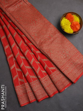 Banarasi semi raw silk saree red with allover thread & zari woven weaves and woven border