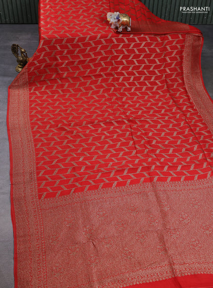 Banarasi semi raw silk saree red with allover thread & zari woven weaves and woven border