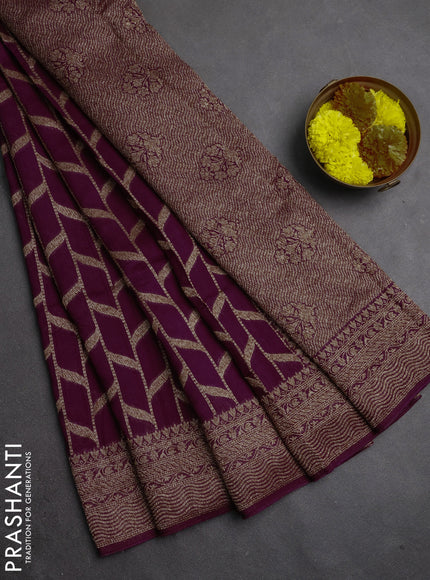 Banarasi semi raw silk saree wine shade with allover thread & zari woven weaves and woven border