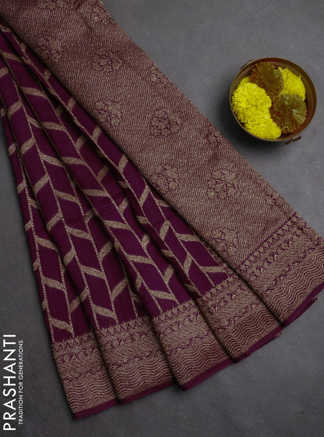 Banarasi semi raw silk saree wine shade with allover thread & zari woven weaves and woven border