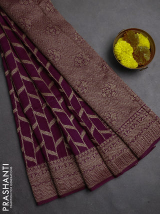 Banarasi semi raw silk saree wine shade with allover thread & zari woven weaves and woven border